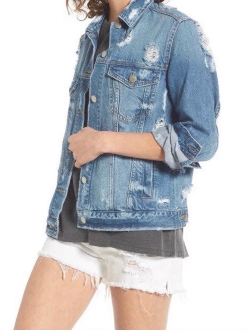 Black Label Distressed Denim Jacket size medium
